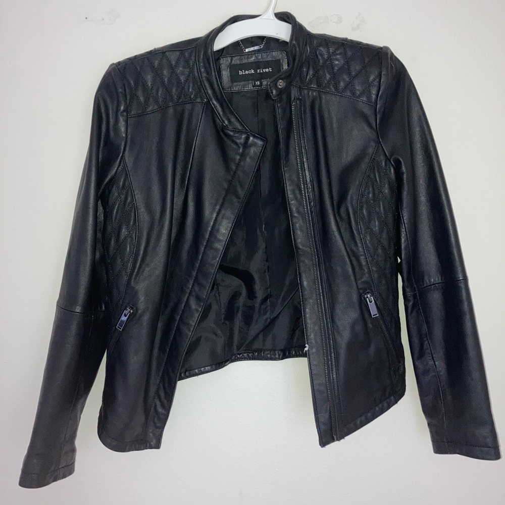 Black rivet leather jacket for women size XS